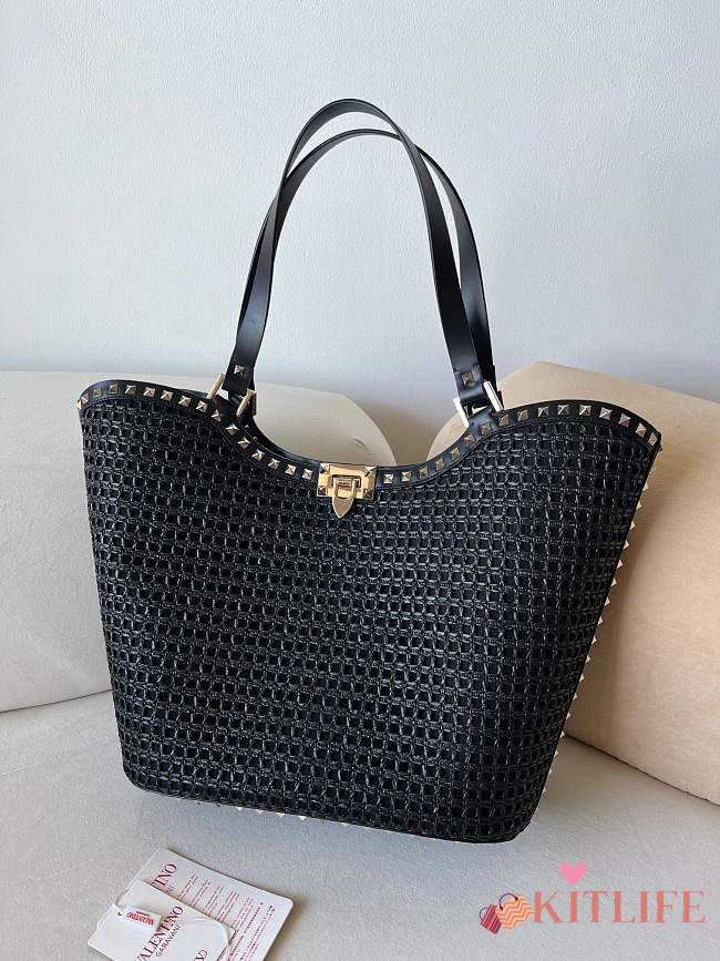 kitlife Valentino Garavani Rockstud Rafia shopping black bag - 31x30x13.5 cm - 1