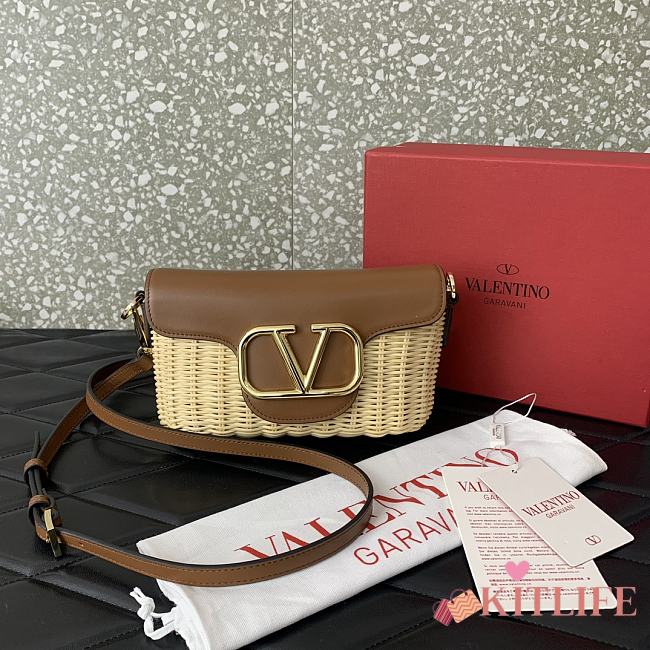 Kitlife Valentino Garavani  Leather and raffia crossbody bag brown - 22x9x17cm - 1