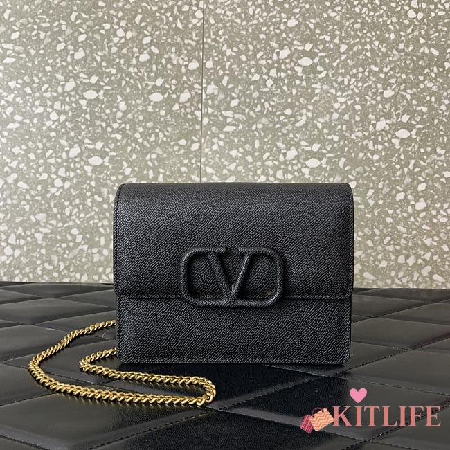 kitlife Valentino Garavani VLogo Signature grainy calfskin wallet with chain black - 17.5x8x13cm - 1