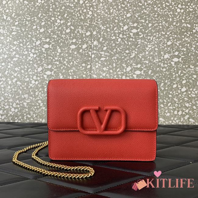 kitlife Valentino Garavani VLogo Signature grainy calfskin wallet with chain red - 17.5x8x13cm - 1