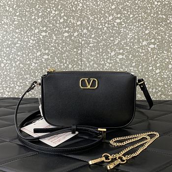 Valentino Garavani Black Leather Crossbody Bag - 20.5x10.5x5cm