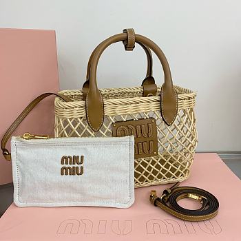 kitlife MiuMiu Woven fabric handbag with leather trim - 23.5x18x7cm