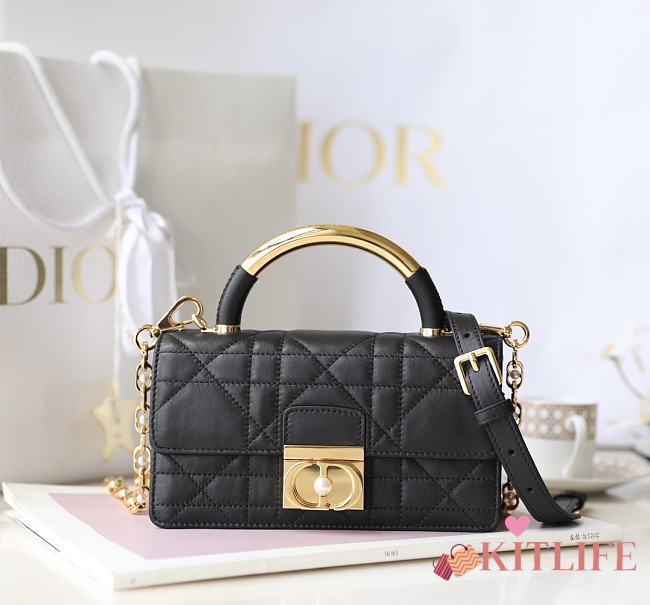 Kitlife Dior Ange Macrocannage Calfskin Mini Shoulder Bag Black - 20x12x5 cm - 1
