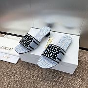 Kitlife Dior Dway Heeled Slide Blue and White Embroidered Cotton 3.5cm - 1
