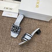Kitlife Dior Dway Heeled Slide Blue and White Embroidered Cotton 3.5cm - 2