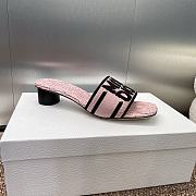 Kitlife Dior Dway Heeled Slide pink and White Embroidered Cotton 3.5cm - 5