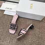 Kitlife Dior Dway Heeled Slide pink and White Embroidered Cotton 3.5cm - 3