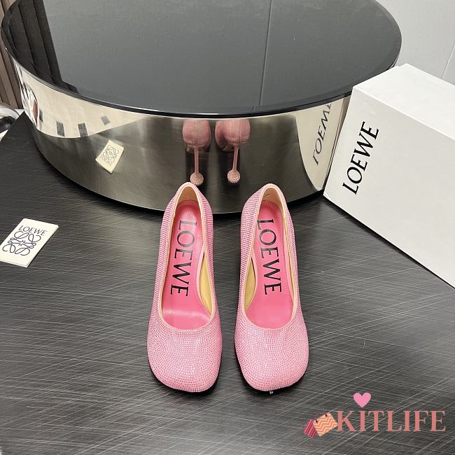 Kitlife Loewe Toy Pump in Suede and Allover Rhinestones Pink 10cm - 1