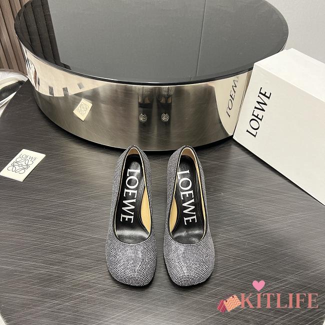 Kitlife Loewe Toy Pump in Suede and Allover Rhinestones Black 10cm - 1