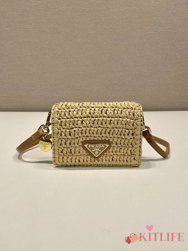 kitlife Prada Crochet Card Holder With Shoulder Strap beige - 11.5x8cm - 1