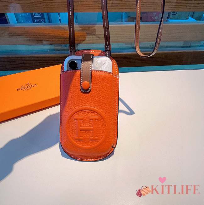 kitlife hermes Letter H leather Adjustable Strap mobile phone storage bag -21x10 cm - 1