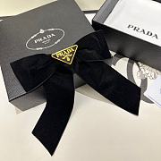 Prada Women's Black Triangle-Logo Velvet Hair Clip - 3