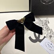 Prada Women's Black Triangle-Logo Velvet Hair Clip - 4