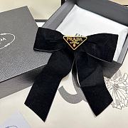 Prada Women's Black Triangle-Logo Velvet Hair Clip - 6