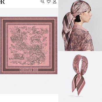 Dior Toile De Jouy Sauvage 70 Square Scarf Pink and Gray Silk Twill - 90x90cm 