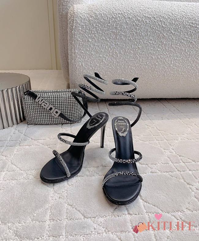 kitlife René Caovilla Cleo Sandal With Black And Silver Crystals 105 - 1