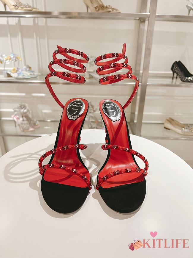 RENÉ CAOVILLA Cleo Snake-print Strass Ankle-wrap Sandals In Red Satin Light S heels - 1