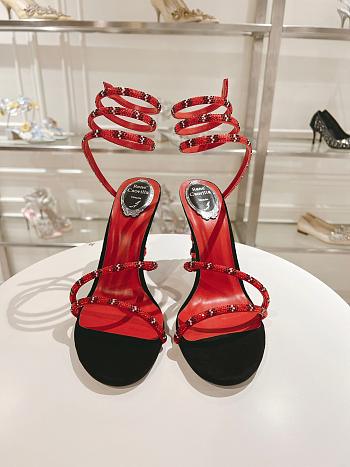 RENÉ CAOVILLA Cleo Snake-print Strass Ankle-wrap Sandals In Red Satin Light S heels