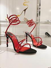 RENÉ CAOVILLA Cleo Snake-print Strass Ankle-wrap Sandals In Red Satin Light S heels - 6