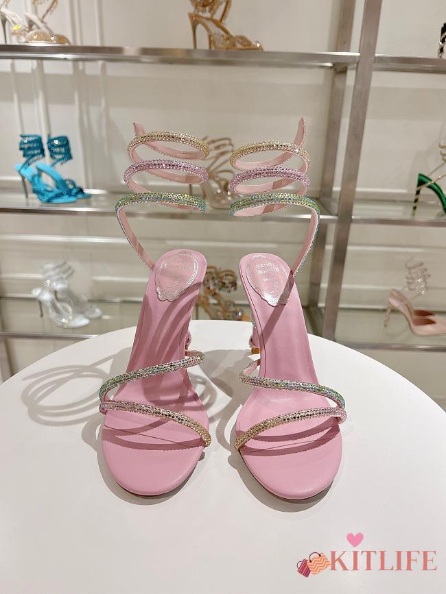 RENÉ CAOVILLA Cleo Snake-print Strass Ankle-wrap Sandals In pink Satin Light S heels - 1