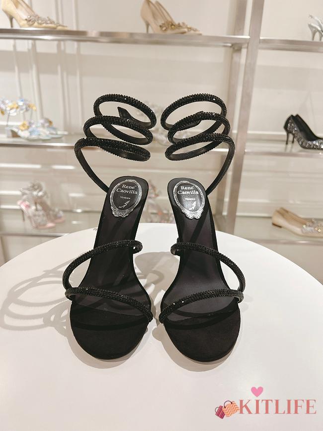 RENÉ CAOVILLA Cleo Snake-print Strass Ankle-wrap Sandals In black Satin Light S heels - 1