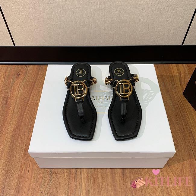 BALMAIN Embellished leather thong sandals black - 1