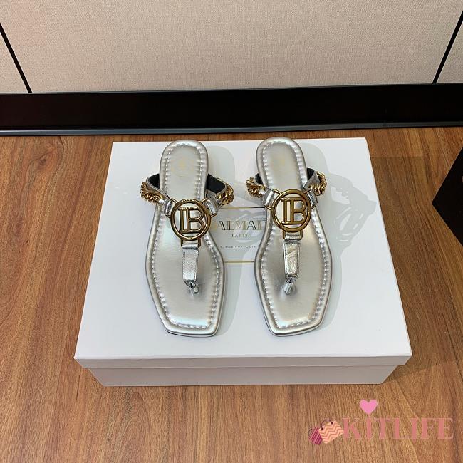 BALMAIN Embellished leather thong sandals white - 1