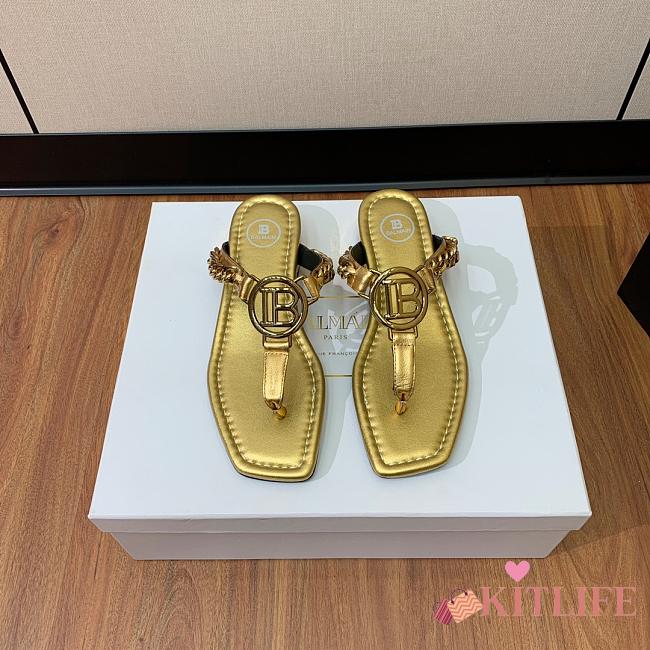 BALMAIN Embellished leather thong sandals gold - 1