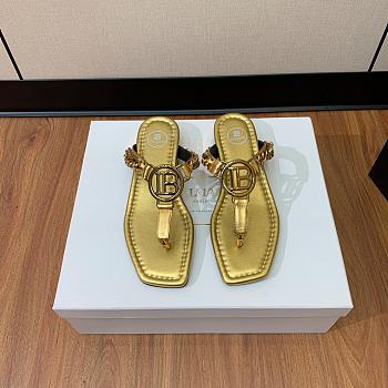 BALMAIN Embellished leather thong sandals gold