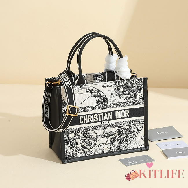 kitlife Small Dior Book Tote Latte Multicolor Dior Zodiac Embroidery and Black Calfskin bag - 26.5 x 22 x 14 cm - 1