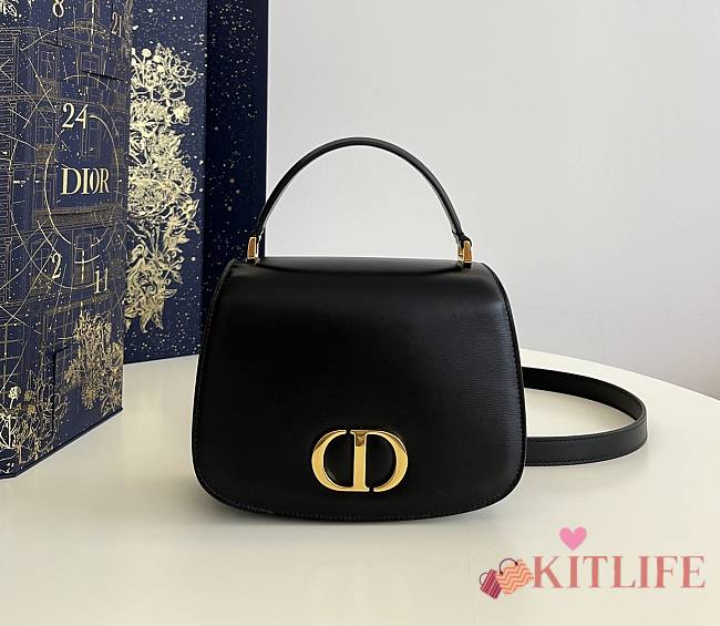 Kitlife Dior Medium 30 Montaigne Avenue Top Handle Bag Powder Black Ribbed Calfskin - 19 x 12 x 8 cm - 1