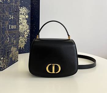 Kitlife Dior Medium 30 Montaigne Avenue Top Handle Bag Powder Black Ribbed Calfskin - 19 x 12 x 8 cm