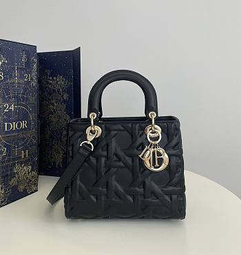 Kitlife Small Lady Dior Bag Black Graphic Cannage Calfskin - 20 x 17 x 8 cm