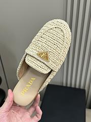 Kitlife Prada Women's White Logo Appliqué Woven Crochet Flat Mules - 6