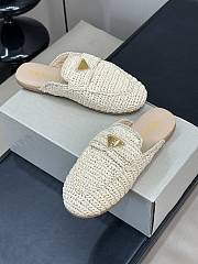Kitlife Prada Women's White Logo Appliqué Woven Crochet Flat Mules - 4