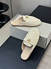 Kitlife Prada Women's White Logo Appliqué Woven Crochet Flat Mules - 2
