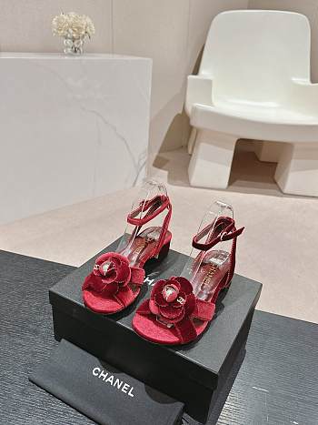 Kitlife Chanel sandlas Velvet Burgundy heels 35mm