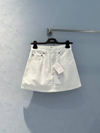 Kitlife Dior Flared Miniskirt White Cotton Denim with Blue Miss Dior Graffiti Motif