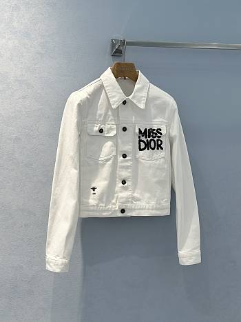 Jacket White Cotton Denim with Blue Miss Dior Graffiti Motif