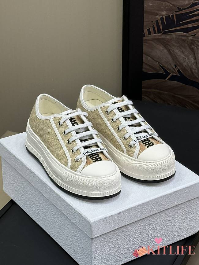 Dior Walk'n'Dior Platform Sneaker Natural Raffia-Effect Cotton Embroidered with Dior Oblique Motif - 1
