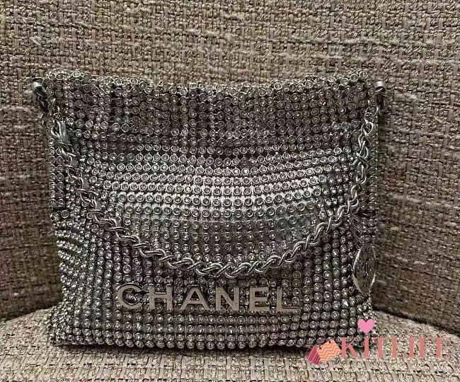 kitlife Chanel evening Bag Strass, Silver-Tone Metal Silver - 15 × 17 × 4 cm - 1