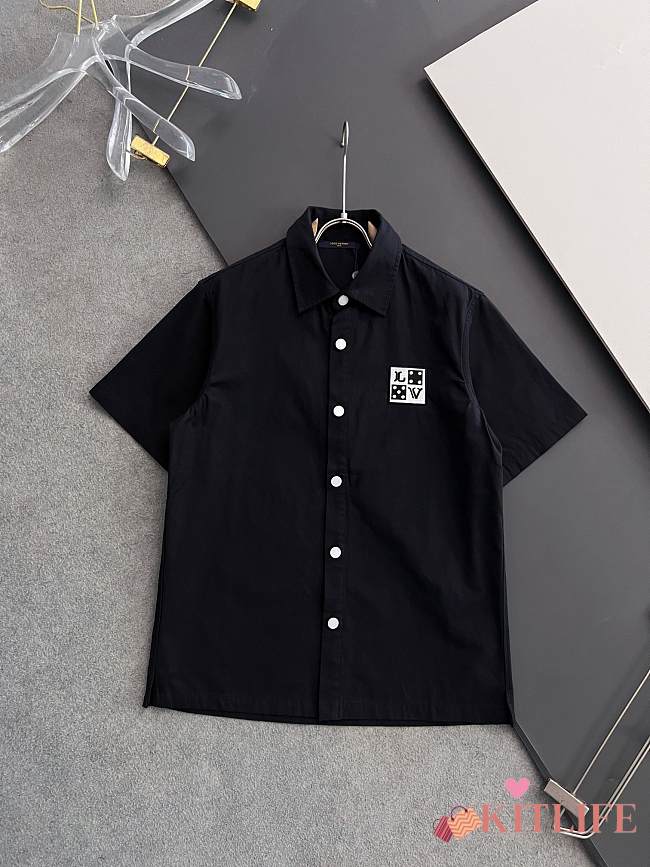 Louis Vuitton × Pharrell Louis Vuitton Embroidered Men Short-Sleeve Shirt black  - 1