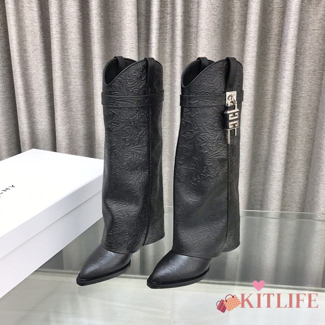kitlife givenchy Shark Lock Cowboy boots in leather with western pattern - 1