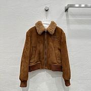 Kitlife Miu Miu Shearling-trimmed cropped suede jacket brown  - 1