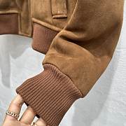 Kitlife Miu Miu Shearling-trimmed cropped suede jacket brown  - 2