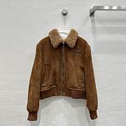 Kitlife Miu Miu Shearling-trimmed cropped suede jacket brown  - 3