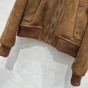 Kitlife Miu Miu Shearling-trimmed cropped suede jacket brown  - 4