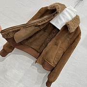 Kitlife Miu Miu Shearling-trimmed cropped suede jacket brown  - 6