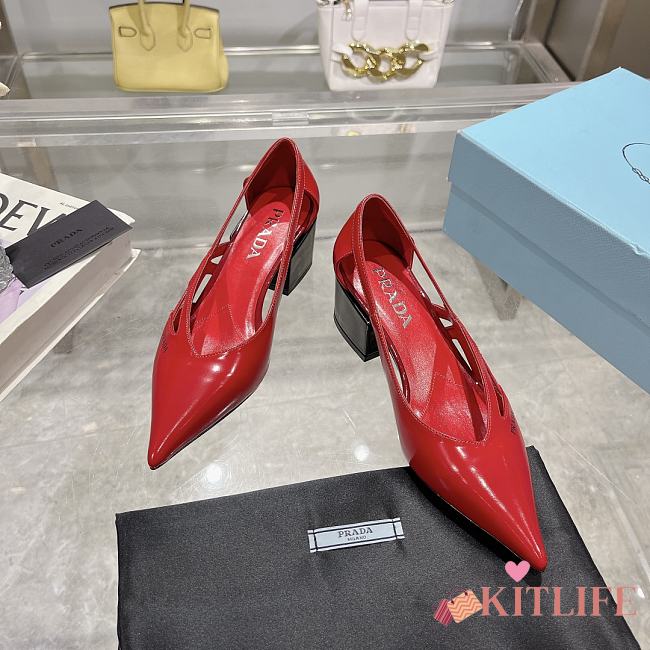 Kitlife prada Brushed leather cut-out pumps red height 55 mm - 1