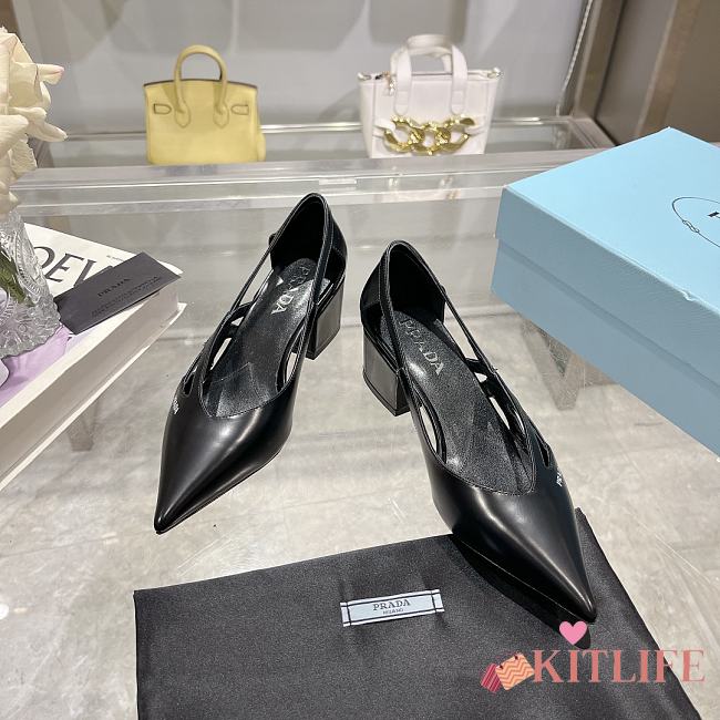 Kitlife prada Brushed leather cut-out pumps black height 55 mm - 1